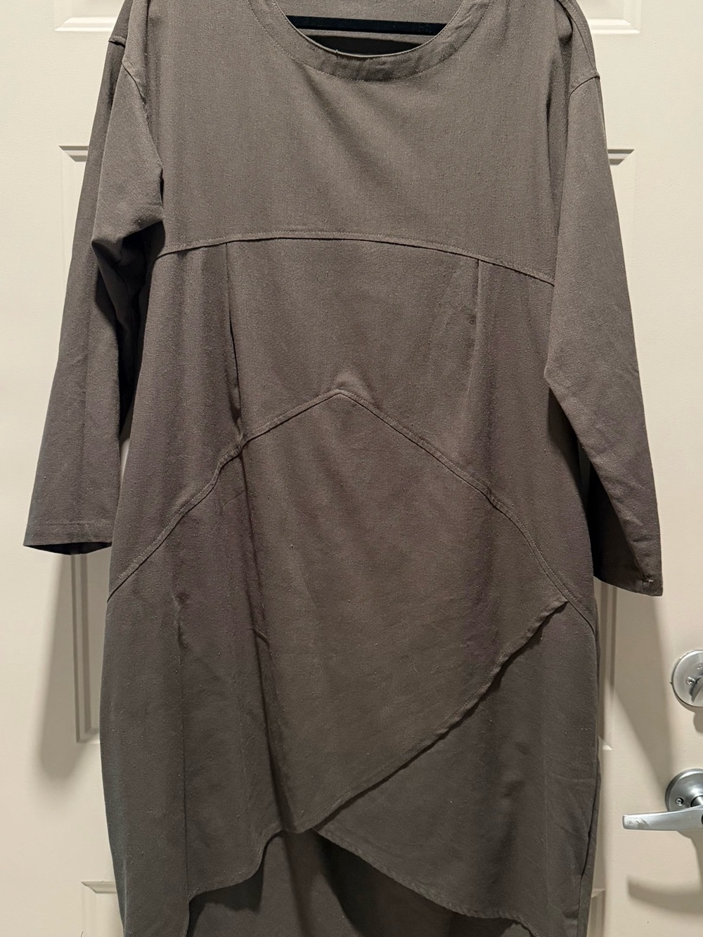 Mordenmiss Lagenlook Olive Green Asymmetrical Tunic Dress Large Oversized